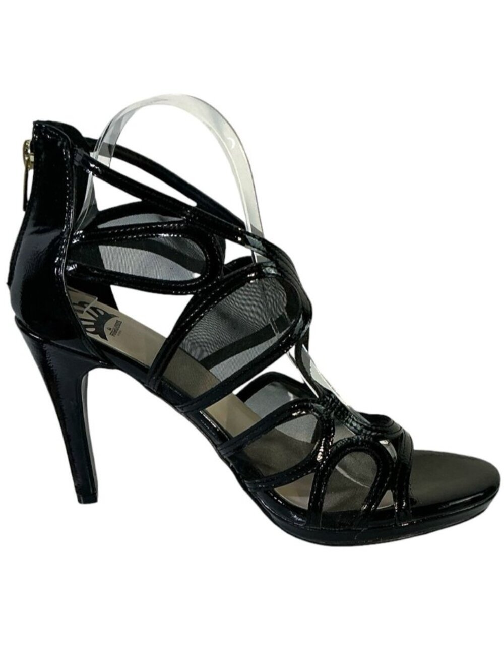 Fergalicious by Fergi Heels Caged Black Patent Mesh Zip Back 4” Heel Size 9.5 M